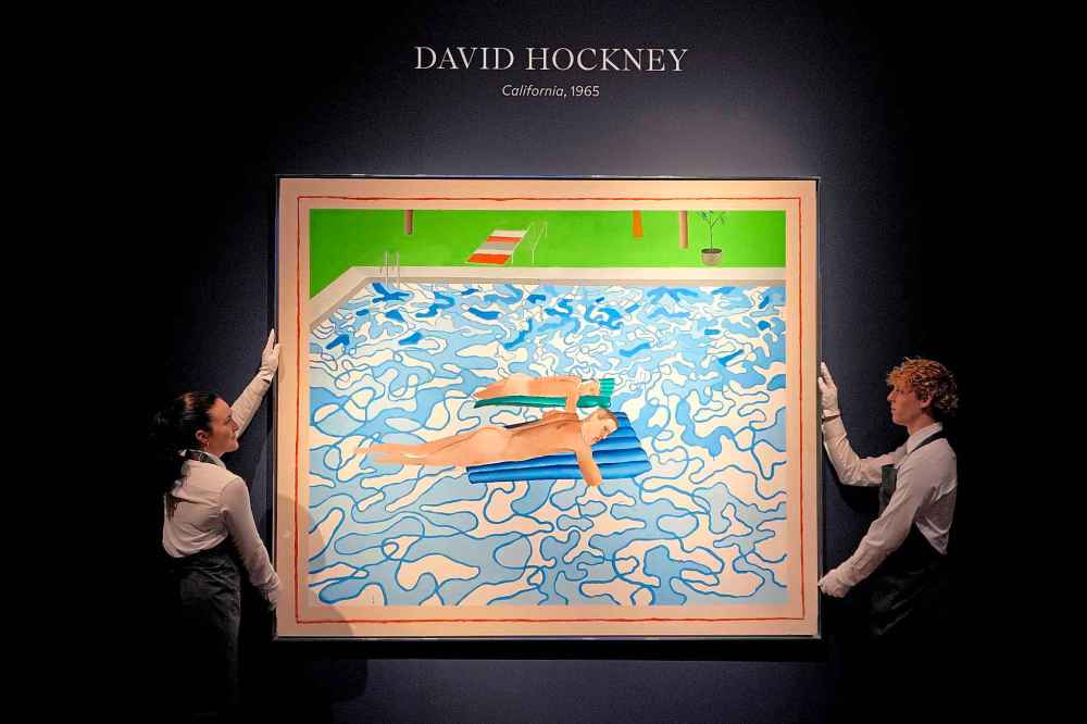 A painting by David Hockney called California is displayed at Christie's auction rooms in London, Friday, March 1, 2024. (AP Photo/Kirsty Wigglesworth)