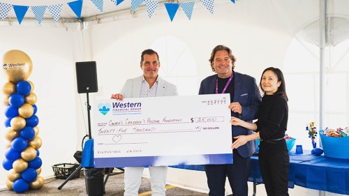 (L to R): Western Financial Group’s CEO Grant Ostir, Stefano Grande, President and CEO of the Children’s Hospital Foundation of Manitoba, Western Communities Foundation Director Michelle Mak.
