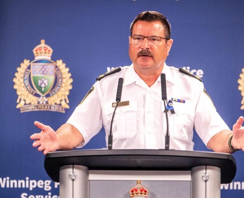 MIKAELA MACKENZIE / FREE PRESS
	
Winnipeg Police Service chief Gene Bowers speaks at a media event introducing their new eagle feathers on Wednesday, June 24, 2026. 

For Nicole story.
Free Press 2026