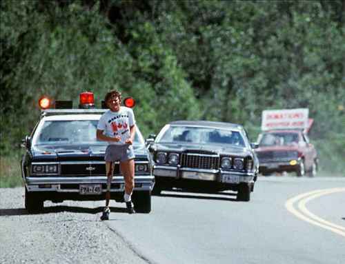 FILE- Runner Terry Fox continues his Marathon of Hope run across Canada, Sept. 1980. Moved by the suffering of children he met while undergoing cancer treatment, and inspired by a one-legged runner in the New York marathon, Fox decided to run across Canada to raise money and awareness. (CP PHOTO ARCHIVES/ files)