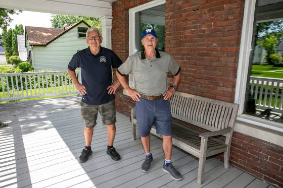 Ken Curtis (right) and Bob Cameron have been working on fundraising efforts for the CNIB for decades. (Brook Jones / Free Press)