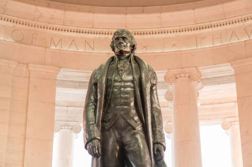 AdobeStock
                                A bronze statue of Thomas Jefferson stands inside the Jefferson Memorial in Washington, D.C.