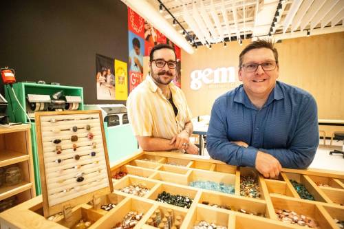 MIKAELA MACKENZIE / FREE PRESS 
                                Dylan Forest (left, studio director) and Greg Gill (studio owner) at Gem Studio at 1100 Corydon Ave.