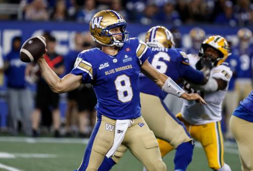 JOHN WOODS / THE CANADIAN PRESS FILES
                                Winnipeg Blue Bombers quarterback Zach Collaros needs just six passing yards to move past Khari Jones for second place on the Bombers&rsquo; all-time passing list.
