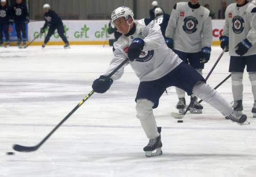 CASSIDY DANKOCHIK / THE CARILLON
                                Winnipeg Jets first round draft pick Viggo Bjorck at Jets development camp on Friday at the Hockey For All Centre.
