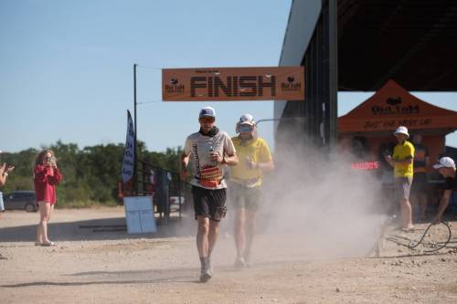 SUPPLIED
                                Long distance runners Aaron Webb (left) and Nick Burmey do a loop on the Old Tom Backyard Ultra trail last weekend near Blumenort.