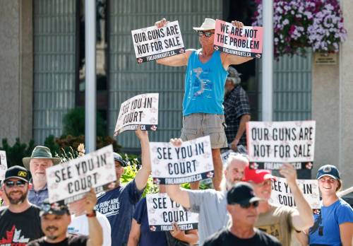 JOHN WOODS / FREE PRESS
                                Firearm owners held a rally at Winnipeg City Hall Monday, to protest &ldquo;unfair&rdquo; gun policy in Canada.
