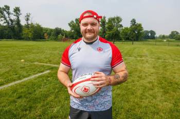 MIKE DEAL / FREE PRESS National senior men's rugby team member Kyle Steeves is the lone Manitoban on the roster and will be playing here with Team Canada this week. Reporter: Josh Frey-Sam 260716 - Thursday, July 16, 2026.