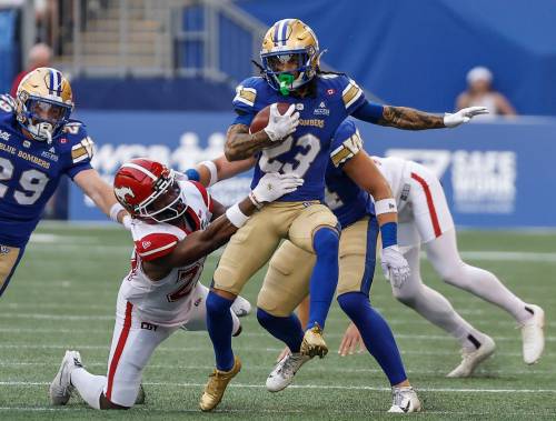 THE CANADIAN PRESS/John Woods
                                Winnipeg Blue Bombers&rsquo; Trey Vaval returns a punt against the Calgary Stampeders during the first half in Winnipeg on Friday.