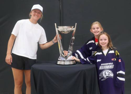 CASSIDY DANKOCHIK / THE CARILLON
                                Montreal Victoire defender Kati Tabin was back in Oakbank to celebrate with the town she grew up playing in, bringing along the Walter Cup after she helped her team claim earlier this season.