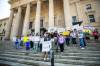 MIKAELA MACKENZIE / FREE PRESS
                                Demonstrators at a temporary foreign workers rally outside of the Manitoba Legislative Building on Tuesday.