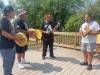Tiago Resko / Free Press
                                From left: Drummers Barney Pekki-Deshambeault, Charles Yuzicappi, Nathan McKay and Jeremy Schick took part in the ceremony in honour of the late white buffalo Blizzard at the Assiniboine Park Zoo Wednesday.
