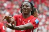 Switzerland's Johan Manzambi (9) celebrates after scoring during the World Cup Group B soccer match between Switzerland and Canada in Vancouver, British Columbia, Wednesday, June 24, 2026. (AP Photo/Abbie Parr)