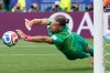 Norway goalkeeper Oerjan Nyland (1) saves a penalty kick during the World Cup round of 16 soccer match between Brazil and Norway in East Rutherford, N.J., near New York, Sunday, July 5, 2026. (AP Photo/Frank Franklin II)