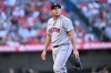 Boston Red Sox pitcher Ranger Suarez walks back to the dugout after the first inning of a baseball game against the Los Angeles Angels, Sunday, July 5, 2026, in Anaheim, Calif. (AP Photo/William Liang)
