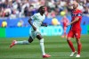 France's Ousmane Dembele celebrates after scoring his side's second goal during the World Cup Group I soccer match between Norway and France in Foxborough, Mass., near Boston, Friday, June 26, 2026. (AP Photo/Martin Meissner)