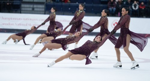 Les Supremes perform in the synchro competition at the Canadian National Skating Championships in Laval, Que., on Friday, Jan. 17, 2025. THE CANADIAN PRESS/Christinne Muschi