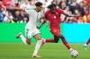 Switzerland's Johan Manzambi (9) and Algeria's Fares Chaibi (10) battle for the ball during the World Cup round of 32 soccer match between Switzerland and Algeria in Vancouver, British Columbia, Thursday, July 2, 2026. (AP Photo/Lindsey Wasson)