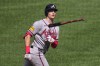 Atlanta Braves' Mike Yastrzemski tosses his bat as he runs down the first base line after hitting a grand slam off Pittsburgh Pirates pitcher Dennis Santana during the ninth inning of a baseball game in Pittsburgh, Thursday, July 9, 2026. (AP Photo/Gene J. Puskar)