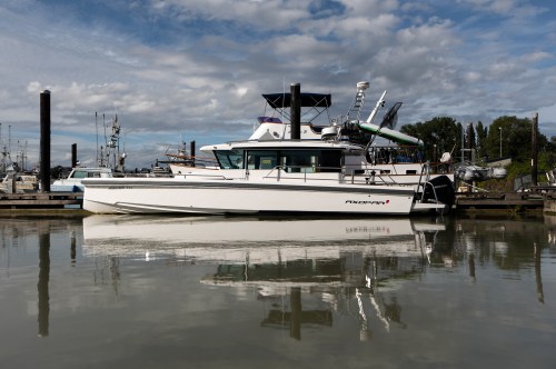 An Axopar 37 vessel with hull number AB5965789 sits docked at Steveston Harbour in Richmond, on Thursday, July 9, 2026. THE CANADIAN PRESS/Ethan Cairns