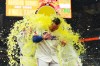 Texas Rangers' Wyatt Langford is doused after hitting the winning single in the ninth inning of a baseball game against the Los Angeles Angels, Thursday, July 9, 2026, in Arlington, Texas. (AP Photo/LM Otero)