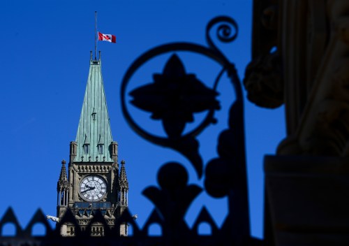 The Canadian flag on the Peace Tower on Parliament Hill in Ottawa on Wednesday, June 2, 2021. THE CANADIAN PRESS/Sean Kilpatrick