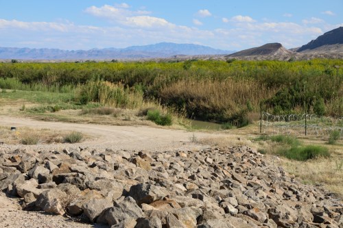 Part of a levee system is seen along the Rio Grande near Presidio, Texas, April 15, 2026. (Mary Cantrell/Marfa Public Radio via AP)