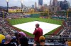 The field at PNC Park is covered and a baseball game between the Pittsburgh Pirates and the Milwaukee Brewers cancelled due to storms in the Pittsburgh area, on Friday, July 10, 2025. (AP Photo/Gene J. Puskar)