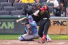 Pittsburgh Pirates' Esmerlyn Valdez hits a grand slam home run off Milwaukee Brewers pitcher Aaron Ashby during the seventh inning of the first game of a baseball double header in Pittsburgh, Saturday, July 11, 2026. (AP Photo/Gene J. Puskar)