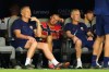 Norway's Erling Haaland (9) sits on the bench during the World Cup quarterfinal soccer match between Norway and England in Miami Gardens, Fla., Saturday, July 11, 2026. (AP Photo/Chris Carlson)