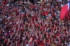 Norway soccer fans chant as they gather to show support on Ocean Drive in Miami Beach, Fla., Friday, July 10, 2026, on the eve of Norway's quarterfinal World Cup soccer match against England. (AP Photo/Rebecca Blackwell)
