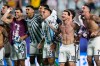Argentina's Lionel Messi (10) and teammates celebrate their victory over Switzerland in the World Cup quarterfinal soccer match in Kansas City, Mo., Saturday, July 11, 2026. (AP Photo/Charlie Riedel)
