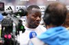 Senegal head coach Pape Thiaw talks after a loss during the World Cup round of 32 soccer match between Belgium and Senegal in Seattle, Wednesday, July 1, 2026. (AP Photo/Ted S. Warren)