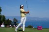 Haeran Ryu, of South Korea, plays on the 5th hole during the last round of the Evian Championship women's golf tournament, in Evian, eastern France, Sunday, July 12, 2026. (AP Photo/Laurent Cipriani)