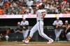 Baltimore Orioles' Leody Taveras follows through on a two-run home run against the Kansas City Royals in the second inning of a baseball game Sunday, July 12, 2026, in Baltimore, Md. (AP Photo/Gail Burton)