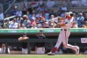 Minnesota Twins' Trevor Larnach hits a solo home run during the eighth inning of a baseball game against the Los Angeles Angels, Sunday, July 12, 2026, in Minneapolis. (AP Photo/Bailey Hillesheim)