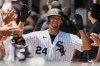 Chicago White Sox's Braden Montgomery celebrates with teammates after hitting a three-run home run during the first inning of a baseball game against the Athletics in Chicago, Sunday, July 12, 2026. (AP Photo/Nam Y. Huh)