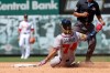 Atlanta Braves' Jim Jarvis (74) slides into second base after hitting a double during the sixth inning of a baseball game against the St. Louis Cardinals, Sunday, July 12, 2026, in St. Louis. (AP Photo/Scott Kane)