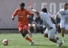 Forge FC’s Hoce Massunda (17) battles CS Saint-Laurent’s Cedric Toussaint (3) during first half Canadian Championship quarterfinal soccer action in Hamilton on Sunday, July 12, 2026. THE CANADIAN PRESS/Barry Gray