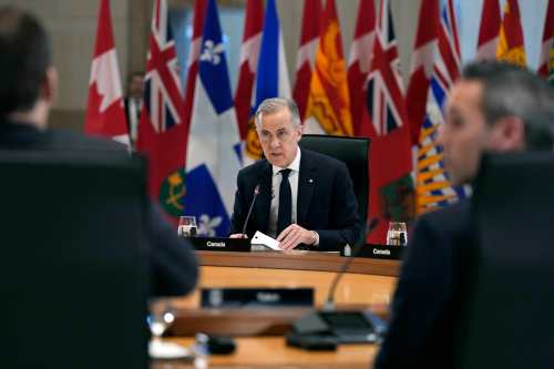 Prime Minister Mark Carney speaks at a meeting with premiers in Ottawa on Thursday, Jan. 29, 2026. THE CANADIAN PRESS/Justin Tang
