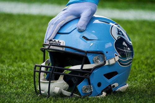 A Toronto Argonauts helmet in Toronto, on Saturday, Aug. 23, 2025. THE CANADIAN PRESS/Sammy Kogan