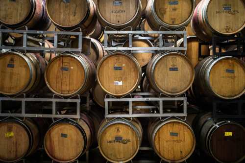 Barrels of wine are shown in the cellar at Southbrook Organic Vineyards in Niagara-on-the-Lake, Ont. Thursday, Sept. 1, 2022. THE CANADIAN PRESS/Nick Iwanyshyn