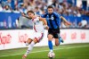 Toronto FC's Theo Corbeanu (7) and CF Montreal's Luca Petrasso (13) vie for possession of the ball during first half MLS soccer action, in Montreal on Thursday, July 16, 2026. THE CANADIAN PRESS/Christopher Katsarov