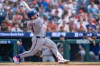 New York Mets' Francisco Alvarez hits a solo home run during the third inning of a baseball game against the Philadelphia Phillies, Thursday, July 16, 2026, in Philadelphia. (AP Photo/Chris Szagola)
