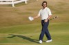 Tommy Fleetwood of England reacts to the crowd on the 18th green after completing his third round during the third day of the British Open Golf championships at Royal Birkdale golf club, in Southport, England, Saturday, July 18, 2026. (AP Photo/Jon Super)