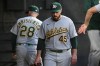 The Athletics relief pitcher Aaron Civale (45) reacts in the dugout after being pulled during the fifth inning of a baseball game against the Chicago White Sox in Chicago, Friday, July 10, 2026. (AP Photo/Paul Beaty)