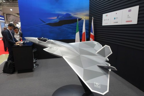 File photo — A 1/10 model of a next-generation combat jet is on display at a booth for the Global Combat Air Program at the Japan International Aerospace Exhibition in Tokyo on Oct. 16, 2024. (AP Photo/Mari Yamaguchi)