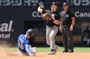 Chicago White Sox second baseman Sam Antonacci, centre, throws to first base to complete a double play after forcing out Toronto Blue Jays infielder Nathan Lukes (38) during ninth inning MLB baseball action in Toronto on Sunday, July 19, 2026. THE CANADIAN PRESS/Jon Blacker