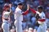 Boston Red Sox's Connor Wong, left, Ryan Watson, center, and Ceddanne Rafaela, right, celebrate after their team's win over the Tampa Bay Rays in a baseball game, Sunday, July 19, 2026, in Boston. (AP Photo/Steven Senne)