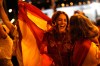 Spanish fans celebrate in central Madrid after Spain defeated Argentina in the World Cup final soccer match in East Rutherford, N.J., near New York, Sunday, July 19, 2026. (AP Photo/Bernat Armangue)